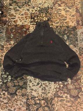 Polo Ralph Lauren Charcoal Grey Cotton Quarter-Zip Pullover Sweater